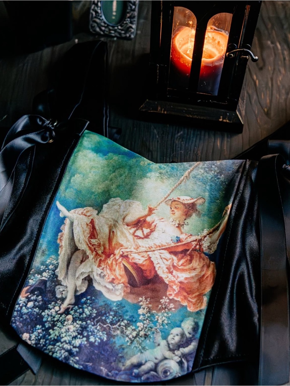Art Print Corset Top with Pastel Rococo Swing Motif - Picture 7 of 9